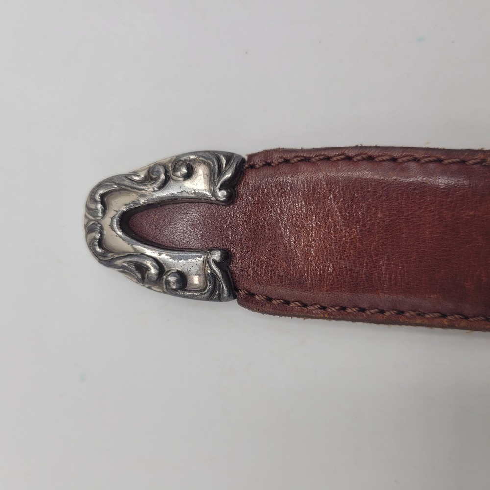 Fossil Belt Sml Brown Leather Silver Western Concho Engraved Cowgirl Boho Rodeo - Picture 4 of 8
